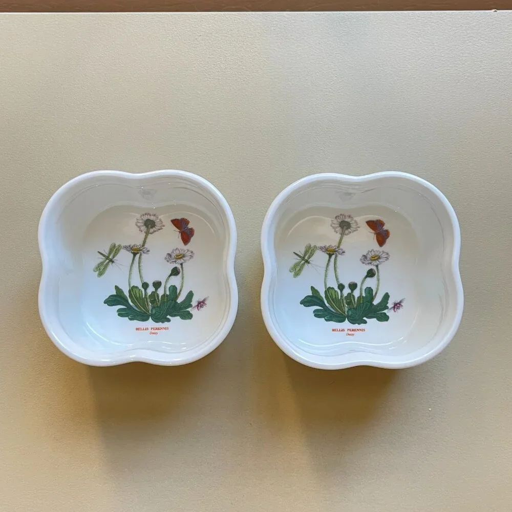 New Portmeirion Botanic Garden Set of 2 Ramekin Dishes Scallop Daisy Mini Bowl